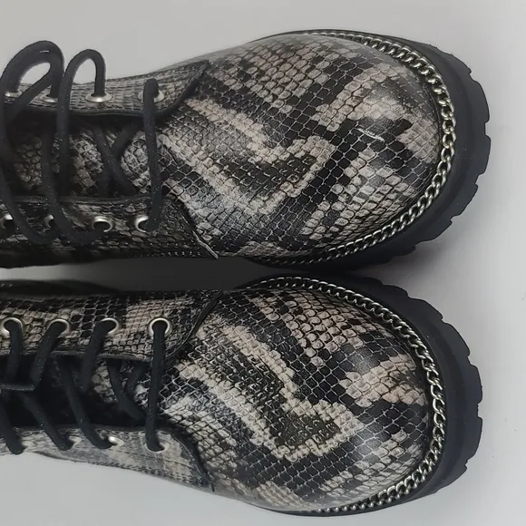 Aqua from Bloomingdales Snakeskin Print Combat Boots NWB