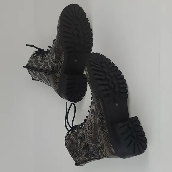 Aqua from Bloomingdales Snakeskin Print Combat Boots NWB