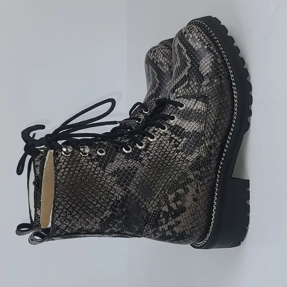 Aqua from Bloomingdales Snakeskin Print Combat Boots NWB