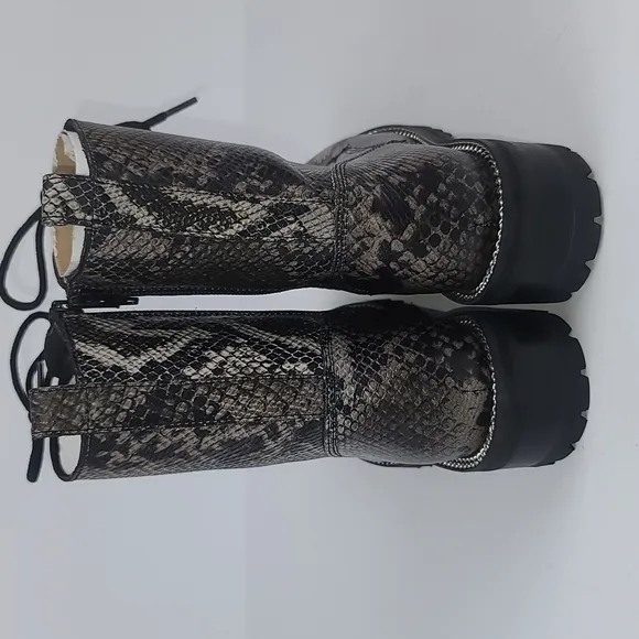 Aqua from Bloomingdales Snakeskin Print Combat Boots NWB