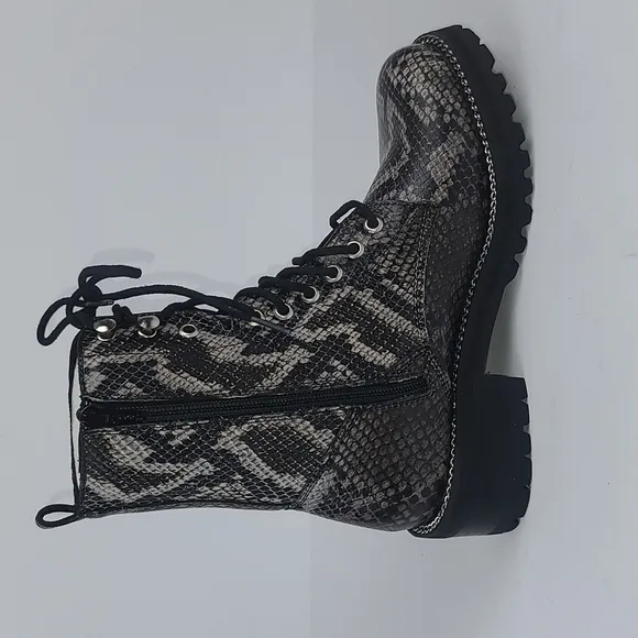Aqua from Bloomingdales Snakeskin Print Combat Boots NWB