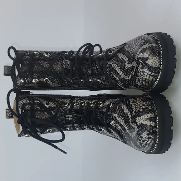 Aqua from Bloomingdales Snakeskin Print Combat Boots NWB