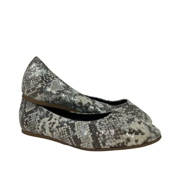 Aquatalia Cierra Metallic Leather Snakeskin Gray &amp; Silver Ballet Flat Size 8.5