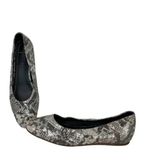 Aquatalia Cierra Metallic Leather Snakeskin Gray &amp; Silver Ballet Flat Size 8.5