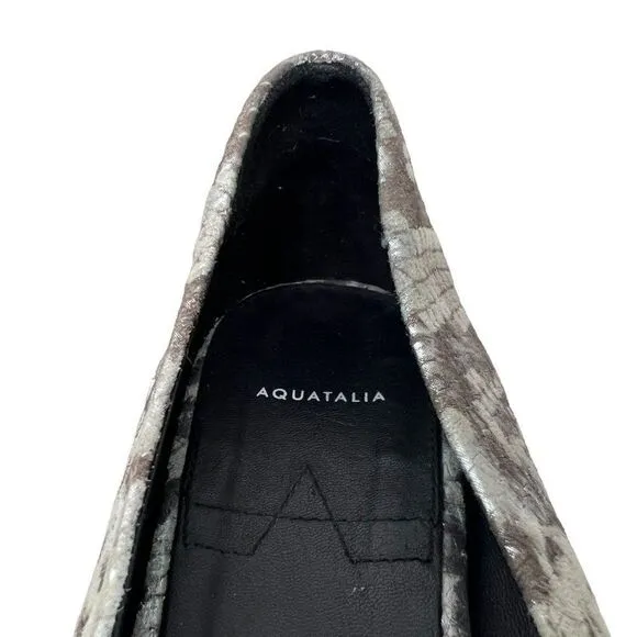 Aquatalia Cierra Metallic Leather Snakeskin Gray &amp; Silver Ballet Flat Size 8.5