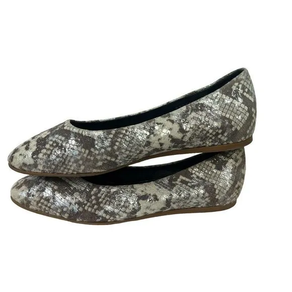 Aquatalia Cierra Metallic Leather Snakeskin Gray &amp; Silver Ballet Flat Size 8.5