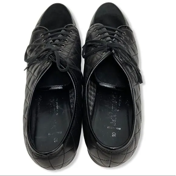 Aquatalia Quilted Black Leather Platform Oxford Sneakers