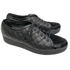 Aquatalia Quilted Black Leather Platform Oxford Sneakers