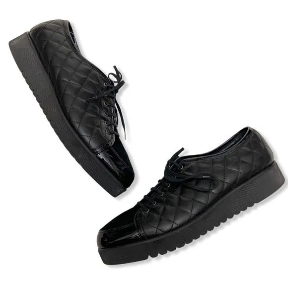 Aquatalia Quilted Black Leather Platform Oxford Sneakers