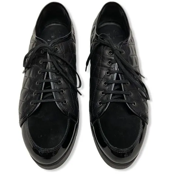 Aquatalia Quilted Black Leather Platform Oxford Sneakers