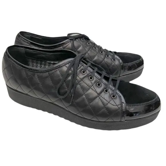 Aquatalia Quilted Black Leather Platform Oxford Sneakers