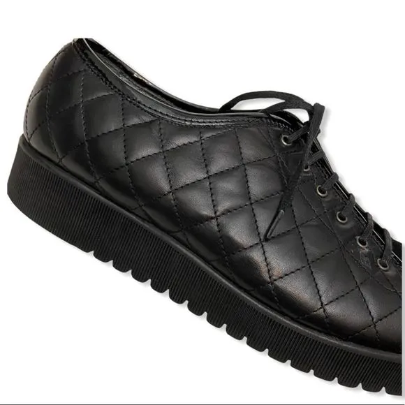 Aquatalia Quilted Black Leather Platform Oxford Sneakers