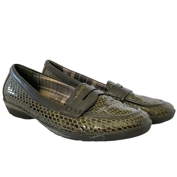 Aquatalia Snakeskin Embossed Leather Penny Loafers Driving Mocassins
