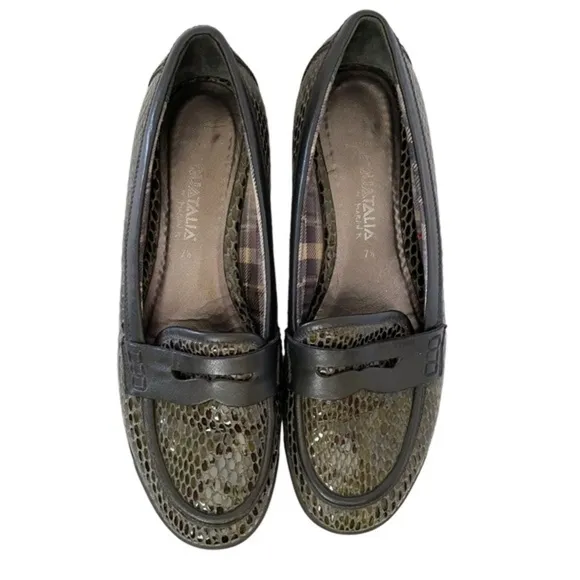 Aquatalia Snakeskin Embossed Leather Penny Loafers Driving Mocassins