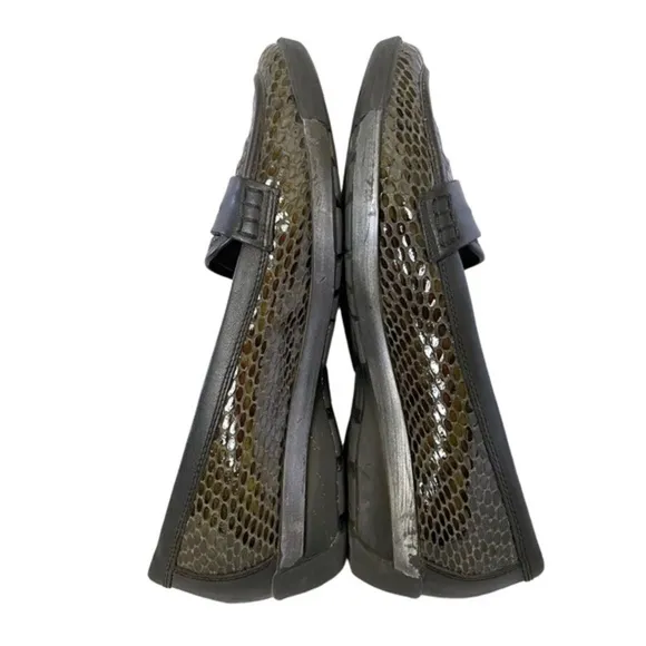 Aquatalia Snakeskin Embossed Leather Penny Loafers Driving Mocassins