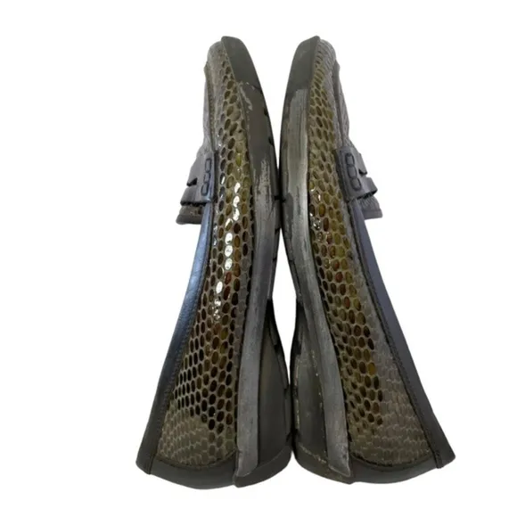 Aquatalia Snakeskin Embossed Leather Penny Loafers Driving Mocassins