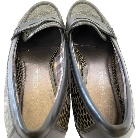 Aquatalia Snakeskin Embossed Leather Penny Loafers Driving Mocassins