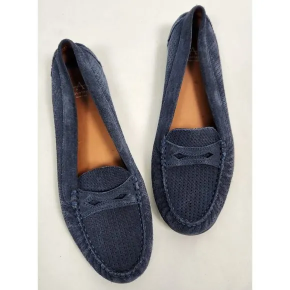 Aquatalia Women's Sz. 10 Navy Blue Suede Woven Leather Loafers