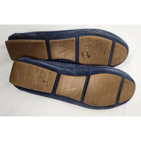 Aquatalia Women's Sz. 10 Navy Blue Suede Woven Leather Loafers