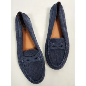 Aquatalia Women's Sz. 10 Navy Blue Suede Woven Leather Loafers