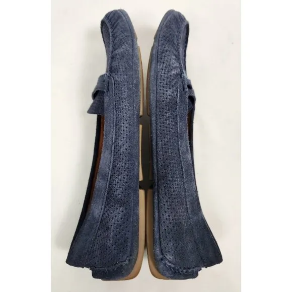 Aquatalia Women's Sz. 10 Navy Blue Suede Woven Leather Loafers
