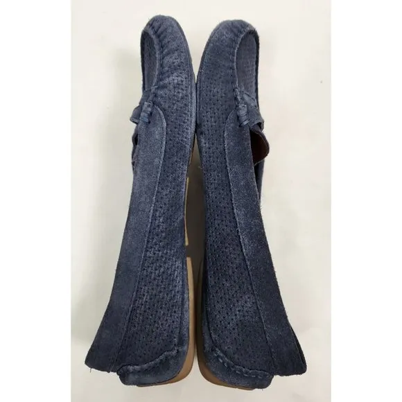 Aquatalia Women's Sz. 10 Navy Blue Suede Woven Leather Loafers