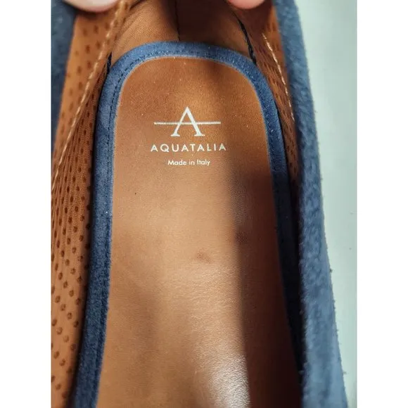 Aquatalia Women's Sz. 10 Navy Blue Suede Woven Leather Loafers