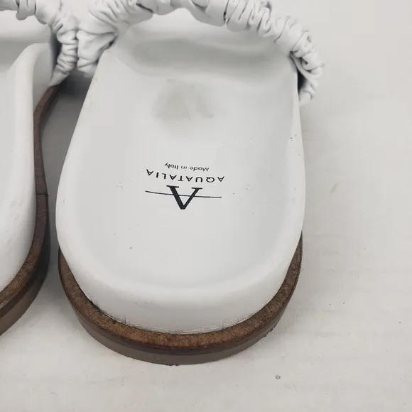 AQUATALIA Womens White Ruched Iva Round Toe Slip On Leather Slide Sandals 5.5