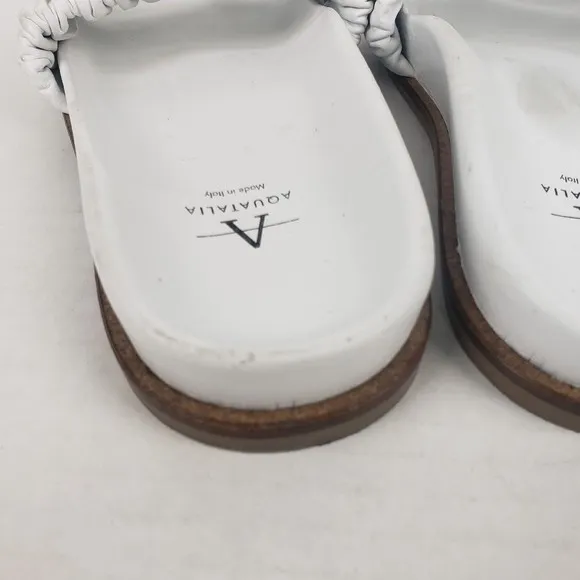 AQUATALIA Womens White Ruched Iva Round Toe Slip On Leather Slide Sandals 5.5