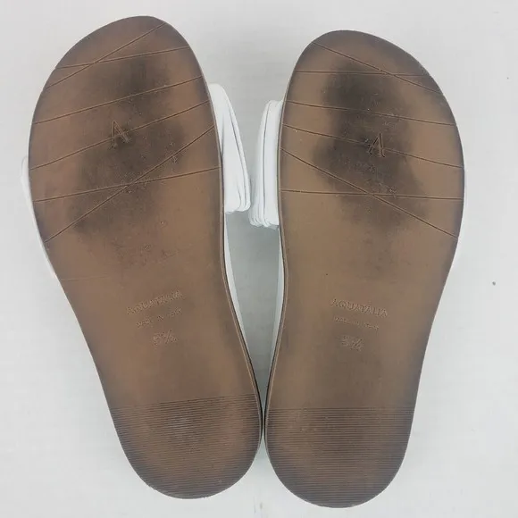 AQUATALIA Womens White Ruched Iva Round Toe Slip On Leather Slide Sandals 5.5