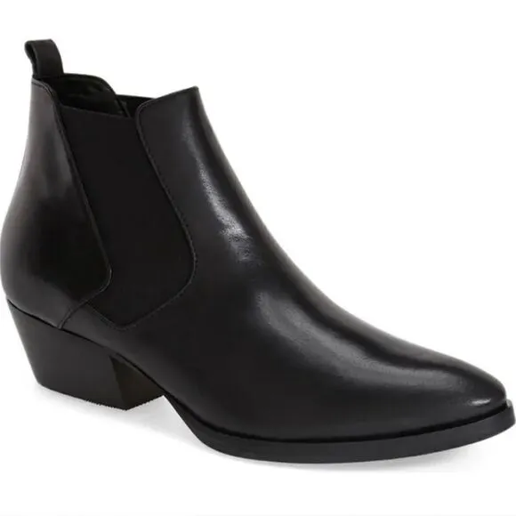 Aquatalia Fabia Black Leather Elastic Gusseted Chelsea Ankle Boots Booties 8