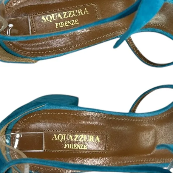 Aquazzura - Suede Sandals, ‘St. Tropez’ Bow, Block Heel - Blue, 39.5 IT, 9.5 US