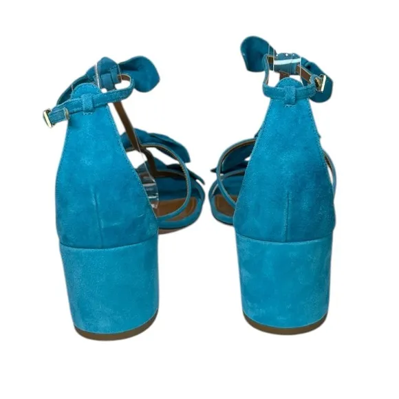 Aquazzura - Suede Sandals, ‘St. Tropez’ Bow, Block Heel - Blue, 39.5 IT, 9.5 US