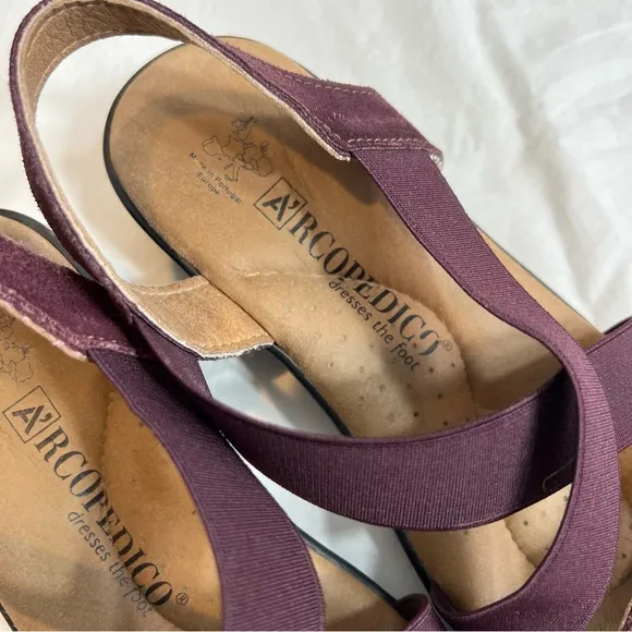 Arcopedico Monterey plum purple elastic strap sandals size 38