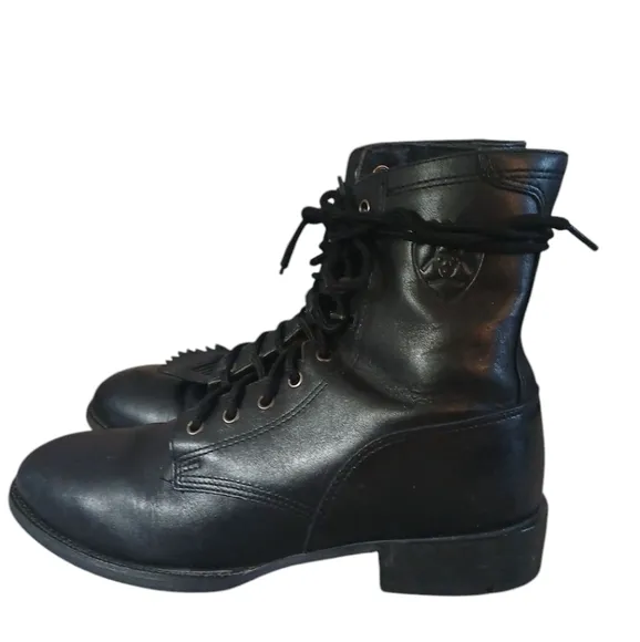 Ariat Black Leather Ankle Boots Lace-Up Combat Boots Size 10.5