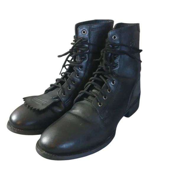 Ariat Black Leather Ankle Boots Lace-Up Combat Boots Size 10.5