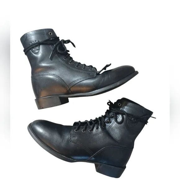 Ariat Black Leather Ankle Boots Lace-Up Combat Boots Size 10.5