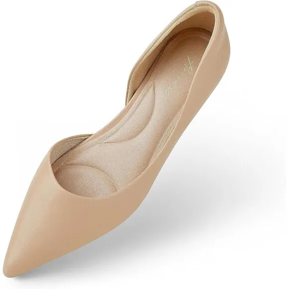 Arromic Flats Shoes Women Cream Polyurethane Low Wedge Pointed Toe Heel Shoes