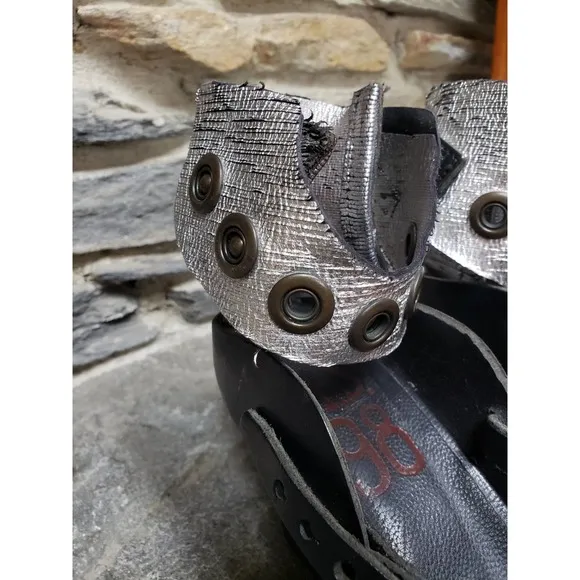 A.S.98 Ankle Strap Snap Button Wedges 41=9.5 Black Silver