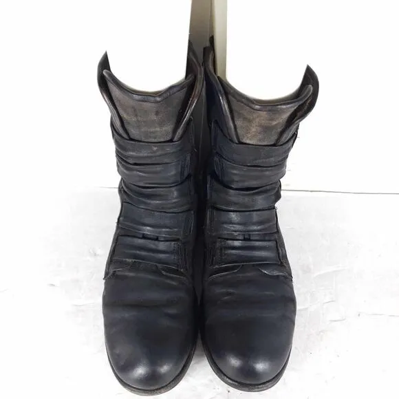 A.S.98 Women's Traver 38 US7-7,5 Black Distressed Leather MidCalf Combat Boots