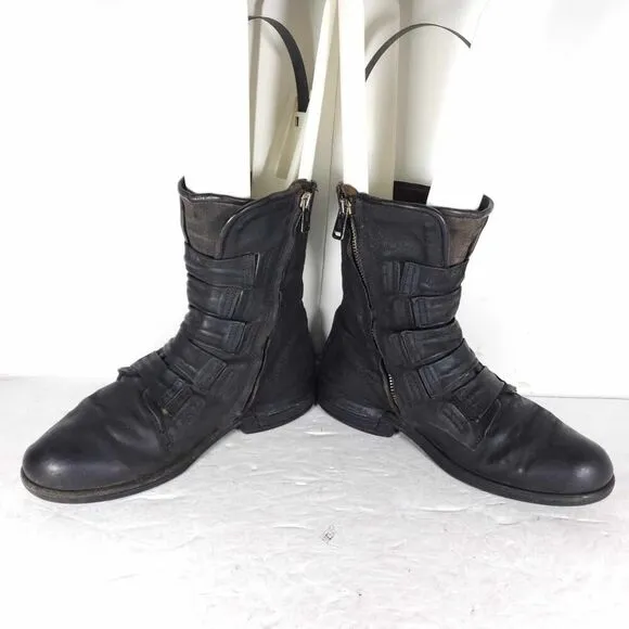 A.S.98 Women's Traver 38 US7-7,5 Black Distressed Leather MidCalf Combat Boots