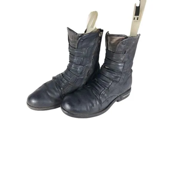 A.S.98 Women's Traver 38 US7-7,5 Black Distressed Leather MidCalf Combat Boots