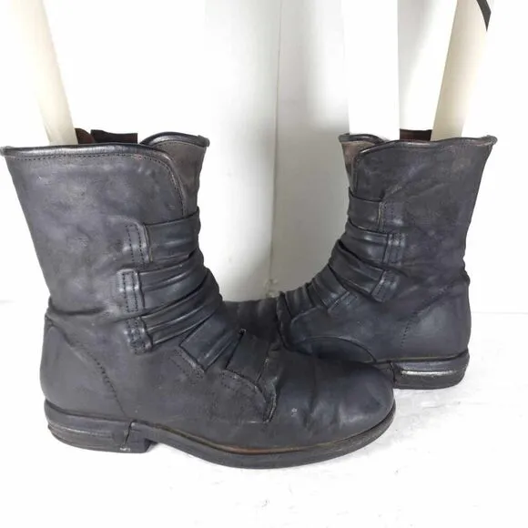 A.S.98 Women's Traver 38 US7-7,5 Black Distressed Leather MidCalf Combat Boots