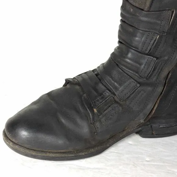 A.S.98 Women's Traver 38 US7-7,5 Black Distressed Leather MidCalf Combat Boots
