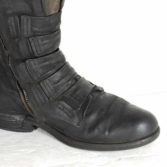 A.S.98 Women's Traver 38 US7-7,5 Black Distressed Leather MidCalf Combat Boots