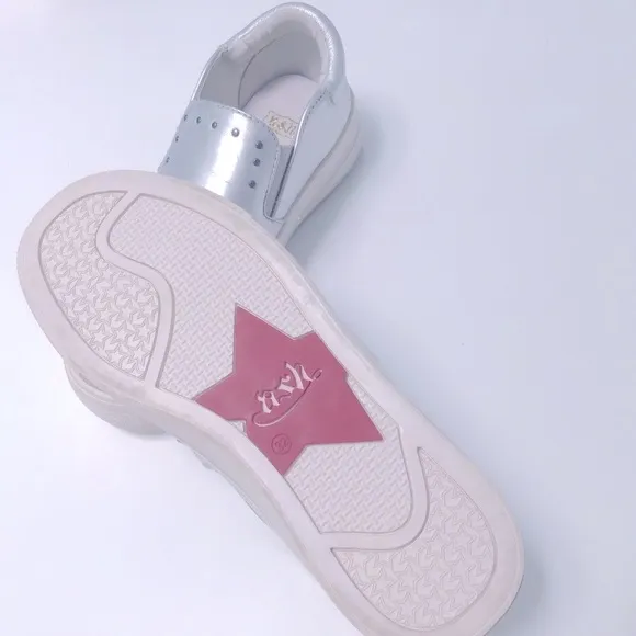 ASH Silver Leather Stud Slip On Sneakers Sz 1 /32 New!