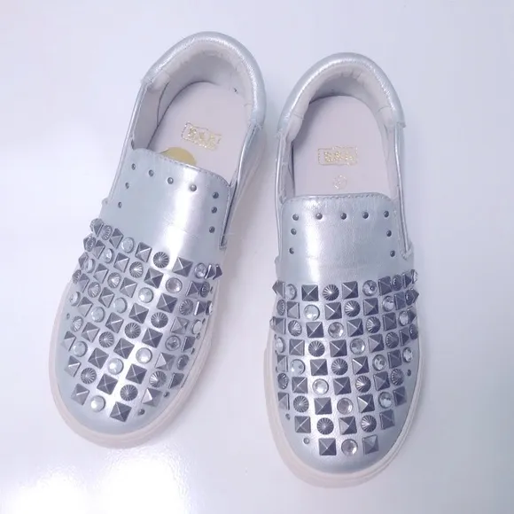 ASH Silver Leather Stud Slip On Sneakers Sz 1 /32 New!