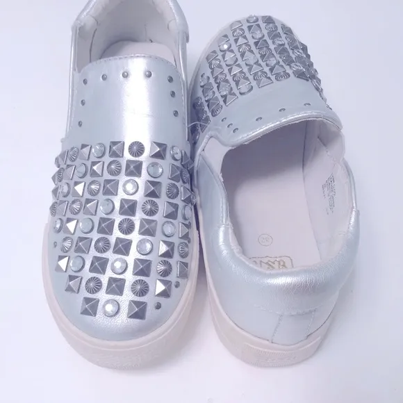 ASH Silver Leather Stud Slip On Sneakers Sz 1 /32 New!