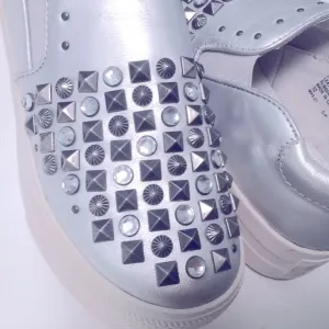 ASH Silver Leather Stud Slip On Sneakers Sz 1 /32 New!