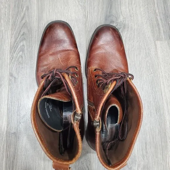 Ashton Grey Boots Rockcastle Men's 12 Brown Leather Mid Lace Up Side Zip Classic